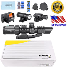 Load image into Gallery viewer, Sniper ST 1-4X28 AR Tactical Rifle Scope Combo Red/Green Illuminated Reticle, Flash Light, RED Dot sight and Reflex Dot Sight
