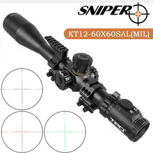 Load image into Gallery viewer, Sniper KT 12-60X60 SAL Rifle Scope 35mm Tube Side Parallax Adjustment Glass Etched Reticle Red Green Illuminated with Scope Rings