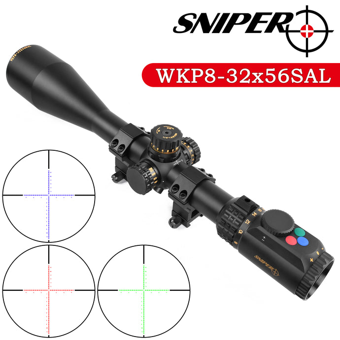 Tactical SNIPER WKP 8-32X56 SAL Rifle Scope Side Parallax Adjustment Glass Etched Reticle RG Illuminated with Bubble Level