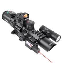 Load image into Gallery viewer, Sniper ST 1-4X28 AR Tactical Rifle Scope Combo Red/Green Illuminated Reticle, Flash Light, RED Dot sight and Reflex Dot Sight