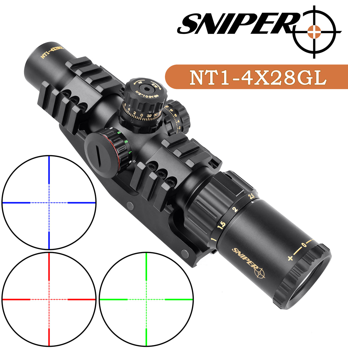 SNIPER スコープ1-4X Sniper NT 1-4X28 Tactical Rifle Scope Red/Green Illuminated