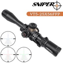 Load image into Gallery viewer, Sniper VT 5-25x56 FFP First Focal Plane 35mm tubeRifle Scope, Red Green Blue Illuminated Long Range Riflescope, Side Parallax Adjustment