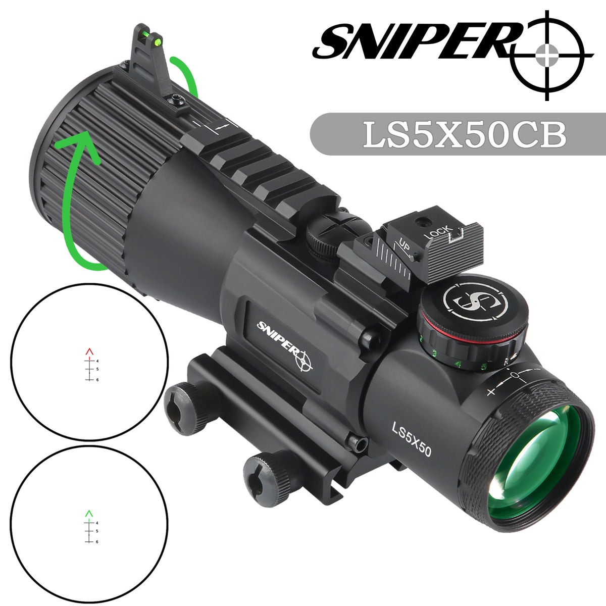 LS 5X50 CB Prism Scope, Red/Green/Blue Illuminated Prism Sight