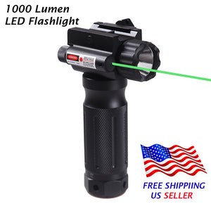 Sniper GP01G Tactical Vertical Foregrip - 1000 Lumen LED Flashlight Green Laser Fit 20mm Picatinny Rail Mount