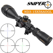 Load image into Gallery viewer, Sniper NT-HD 3-15x56 AOGL Scope 30mm Tube with Red, Green Illuminated Reticle