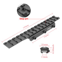Load image into Gallery viewer, 3/8" 11mm to 7/8" 20mm Dovetail to Picatinny Adapter Mount, Low Profile Dovetail to Picatinny Rail 11mm to 21mm Picatinny Riser Mount (DV11-14S)