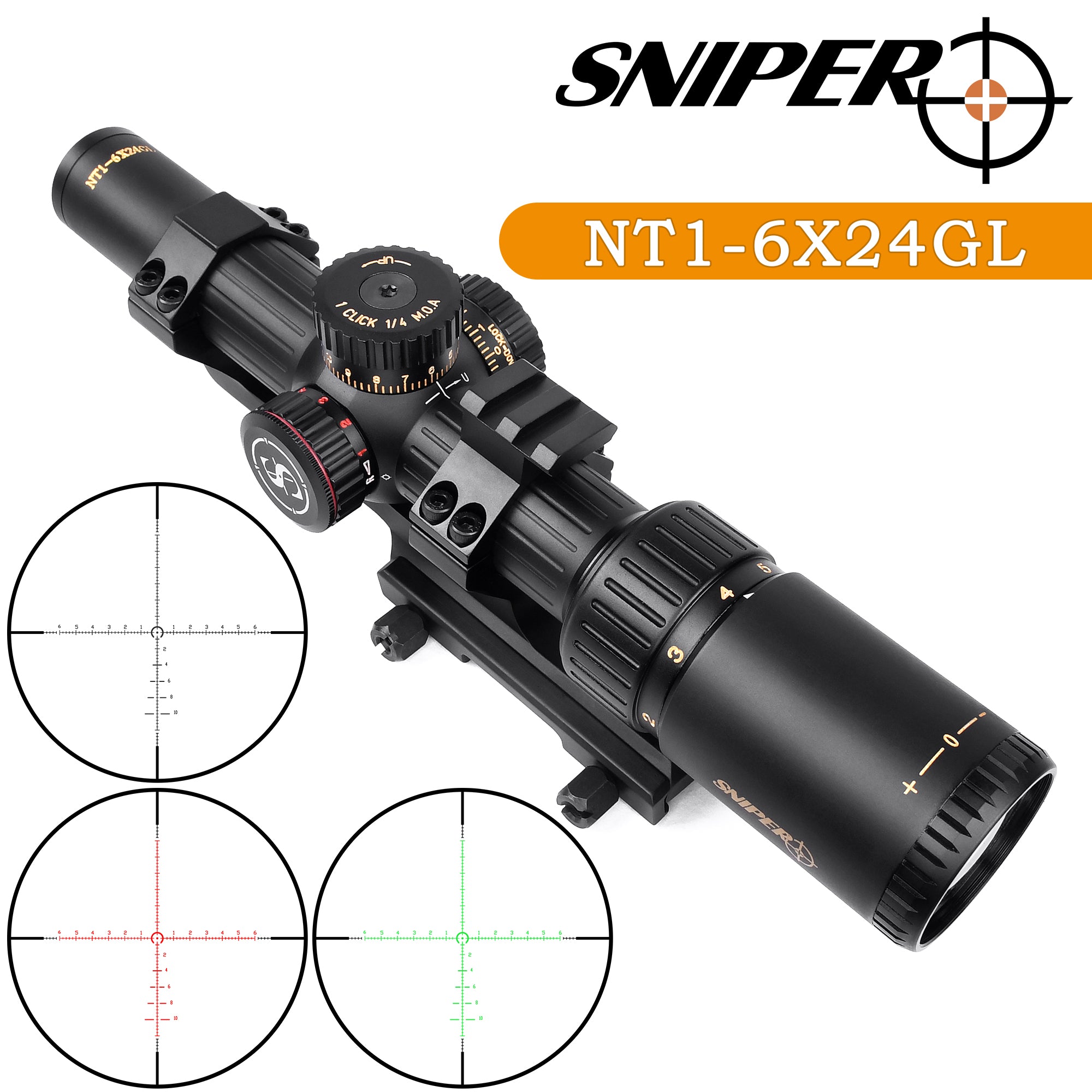 Sniper NT 1-6X24 Tactical Rifle Scope Red/Green Illuminated