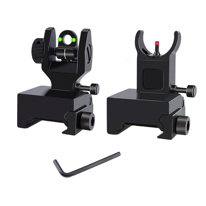 Fiber Optic Flip Up Iron Sights Picatinny Rail Mounted Front and Rear Backup Iron Sights