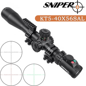 Sniper KT 5-40X56 SAL Rifle Scope 35mm Tube Side Parallax Adjustment Glass Etched Reticle Red Green Illuminated with Scope Rings