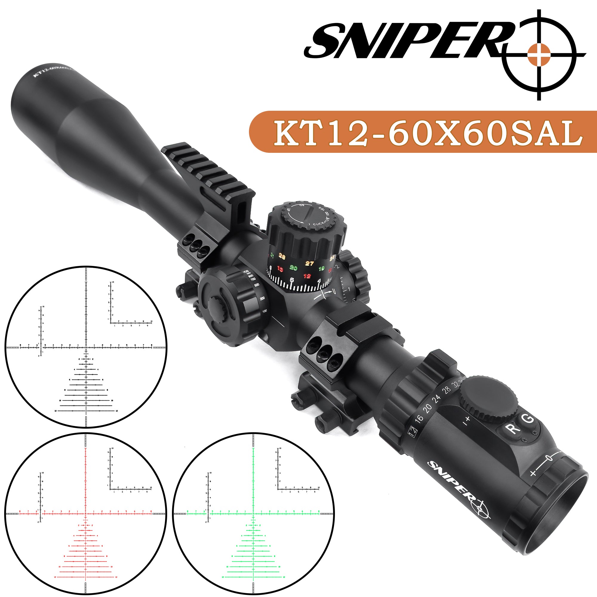 Sniper KT 12-60X60 SAL Rifle Scope 35mm Tube Side Parallax Adjustment ...