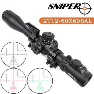 Sniper KT 12-60X60 SAL Rifle Scope 35mm Tube Side Parallax Adjustment Glass Etched Reticle Red Green Illuminated with Scope Rings