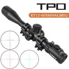 Load image into Gallery viewer, Sniper KT 12-60X60 SAL Rifle Scope 35mm Tube Side Parallax Adjustment Glass Etched Reticle Red Green Illuminated with Scope Rings