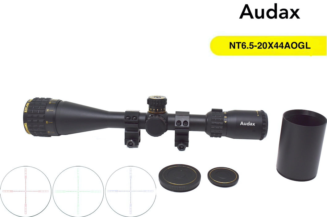 Audax 6.5-20x44 rifle scope R/G/B illuminated reticle