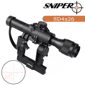 AK Scope SVD Dragunov 4x26mm Tactical Rifles cope with Red Illuminated Rangefinding Reticle