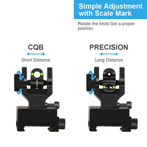 Fiber Optic Flip Up Iron Sights Picatinny Rail Mounted Front and Rear Backup Iron Sights