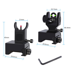 Fiber Optic Flip Up Iron Sights Picatinny Rail Mounted Front and Rear Backup Iron Sights
