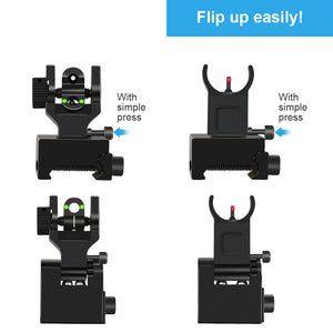 Fiber Optic Flip Up Iron Sights Picatinny Rail Mounted Front and Rear Backup Iron Sights