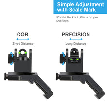 Load image into Gallery viewer, Fiber Optic Flip-up Front &amp; Rear Combo Iron Sights 45 Degree Back up Sight Set Compatible with 20mm Picatinny &amp; Weaver Rail, Low Profile, Rapid Transition