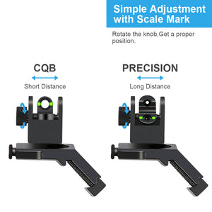 Fiber Optic Flip-up Front & Rear Combo Iron Sights 45 Degree Back up Sight Set Compatible with 20mm Picatinny & Weaver Rail, Low Profile, Rapid Transition