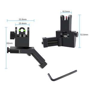 Fiber Optic Flip-up Front & Rear Combo Iron Sights 45 Degree Back up Sight Set Compatible with 20mm Picatinny & Weaver Rail, Low Profile, Rapid Transition