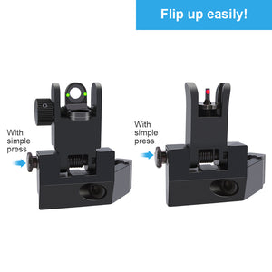 Fiber Optic Flip-up Front & Rear Combo Iron Sights 45 Degree Back up Sight Set Compatible with 20mm Picatinny & Weaver Rail, Low Profile, Rapid Transition