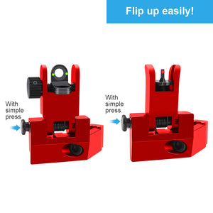 Fiber Optic Flip-up Front & Rear Combo Iron Sights 45 Degree Back up Sight Set Compatible with 20mm Picatinny & Weaver Rail, Low Profile, Rapid Transition
