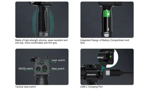 Sniper Tactical Vertical Foregrip Rechargeable - 2000 Lumen LED Flashlight Green Laser Fit 20mm Picatinny Rail Mount