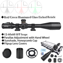 Load image into Gallery viewer, Sniper KT 12-60X60 SAL Rifle Scope 35mm Tube Side Parallax Adjustment Glass Etched Reticle Red Green Illuminated with Scope Rings