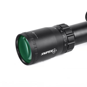 Sniper VT 3-30x56 FFP First Focal Plane (FFP) Scope with Red/Green/Blue Illuminated MIL Reticle