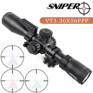 Sniper VT 3-30x56 FFP First Focal Plane (FFP) Scope with Red/Green/Blue Illuminated MIL Reticle