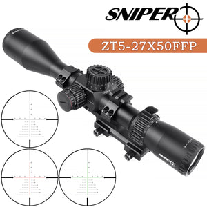 Sniper ZT 5-27x50 FFP Scope Side Parallax Adjustment Glass Etched Reticle Red Green Illuminated with Scope Mount