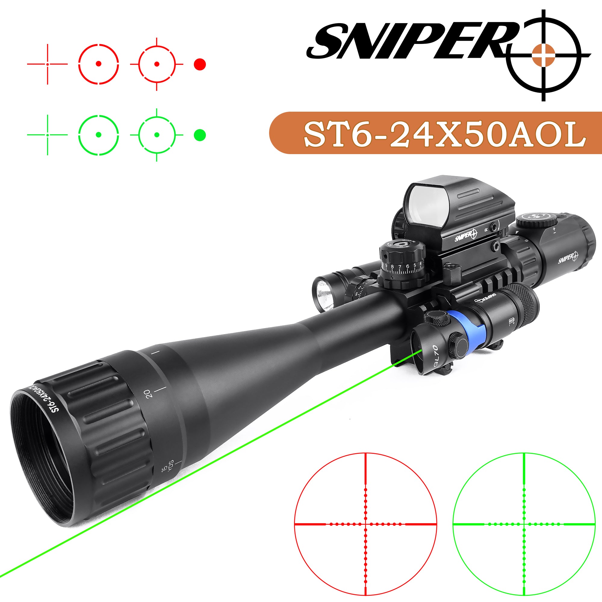 ST 6-24x50 AOL Scope Combo Includes Laser Sight, Holographic