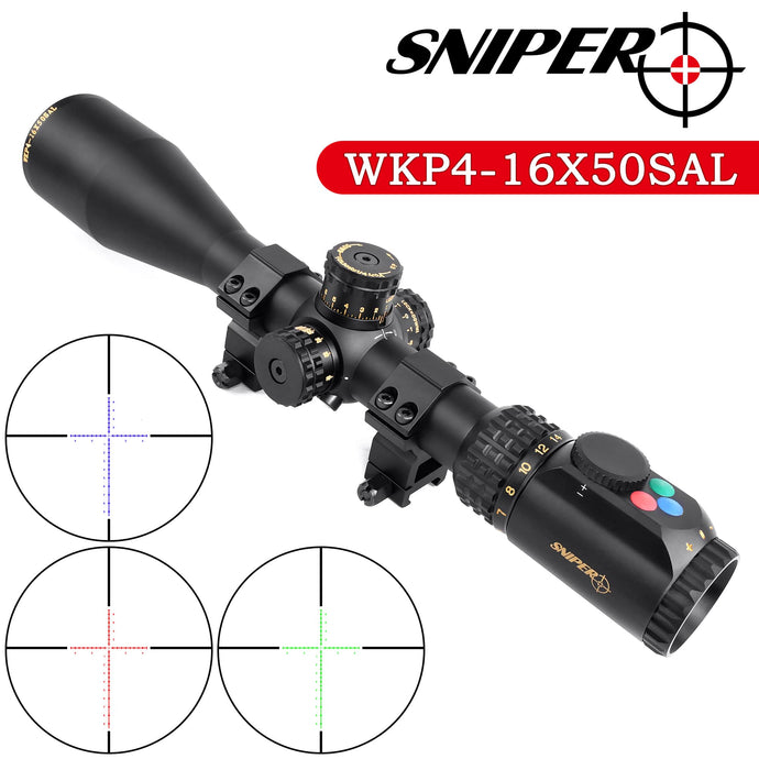 SNIPER WKP 4-16X50 SAL Hunting Side Parallax Adjustment Glass Etched Reticle Red Green Illuminated with Bubble Level Rifle Scope