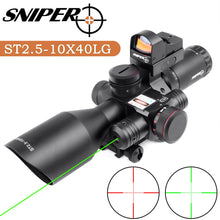 Load image into Gallery viewer, ST 2.5-10x40 Tactical Rifle Scope Combo R/G Mil-dot illuminated Green Laser with Red Dot Sight
