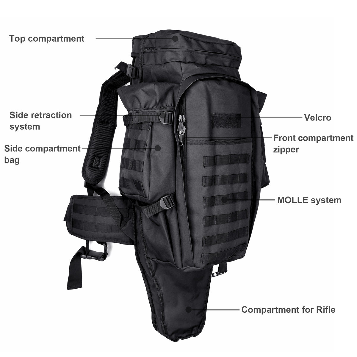 34'' Tactical Backpack with Rifle Holder Perfect for Hunting, Water-Re ...