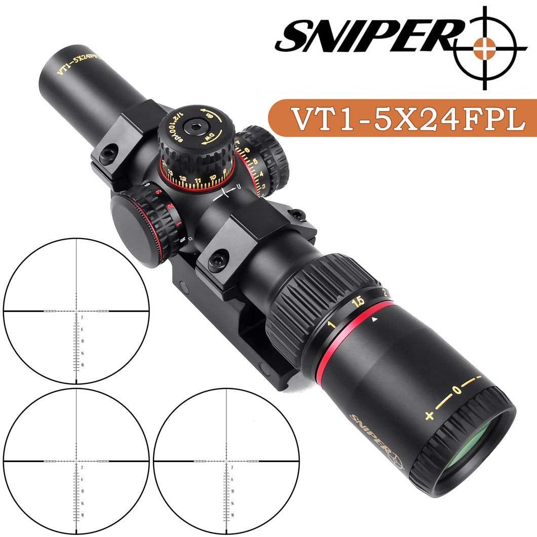 Sniper VT1-5X24FFPL First Focal Plane (FFP) Scope with Red/Green Illuminated Reticle
