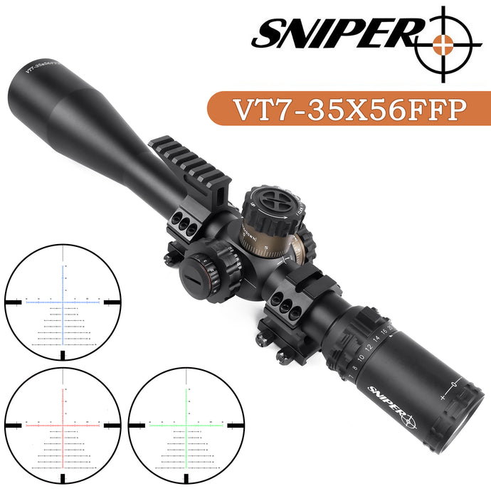 SNIPER VT 7-35x56 FFP 35MM Scope First Focal Plane Riflescope with Red/Green/Blue Illuminated MIL Reticle