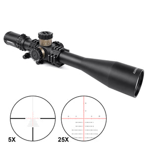 Sniper VT 5-25x56 FFP First Focal Plane 35mm tubeRifle Scope, Red Green Blue Illuminated Long Range Riflescope, Side Parallax Adjustment