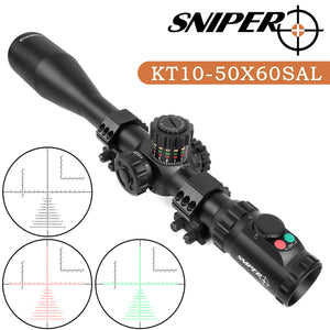 KT 10-50X60 SAL Long Range Rifle Scope 35mm Tube Side Parallax Adjustment Glass Etched Reticle Red Green Illuminated with Scope Rings