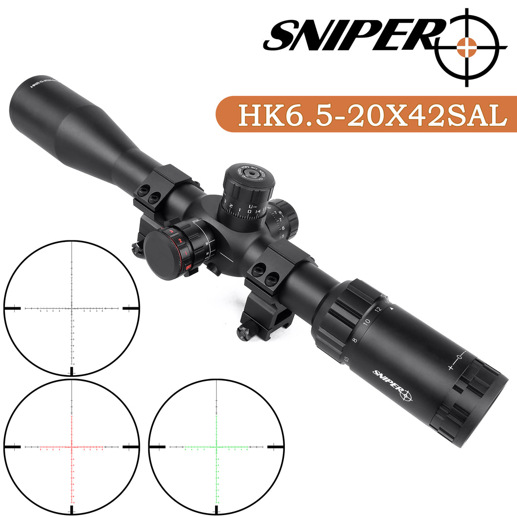 HK 6.5-20x42 SAL Rifle Scope, Glass Etched Red/Green Illuminated Reticle with Heavy Duty Scope Rings, Sunshade and Lens Cover