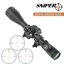 Load image into Gallery viewer, Sniper HD 6-24x50 SAL Hunting Rifle Scope 30mm Tube Side Parallax Adjustment with Red Green Illuminated Reticle