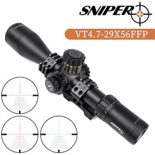 Load image into Gallery viewer, Sniper VT4.7-29x56 FFP 35MM Scope First Focal Plane Riflescope with Red/Green/Blue Illuminated Reticle