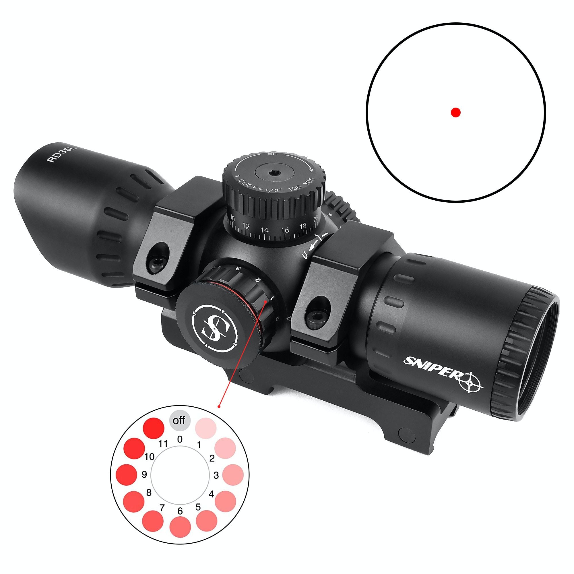 Sniper RD35L 3MOA Red Dot Sight Fits 20mm Picatinny/Weaver Rail 35mm T –  Texas Precision Optics Inc