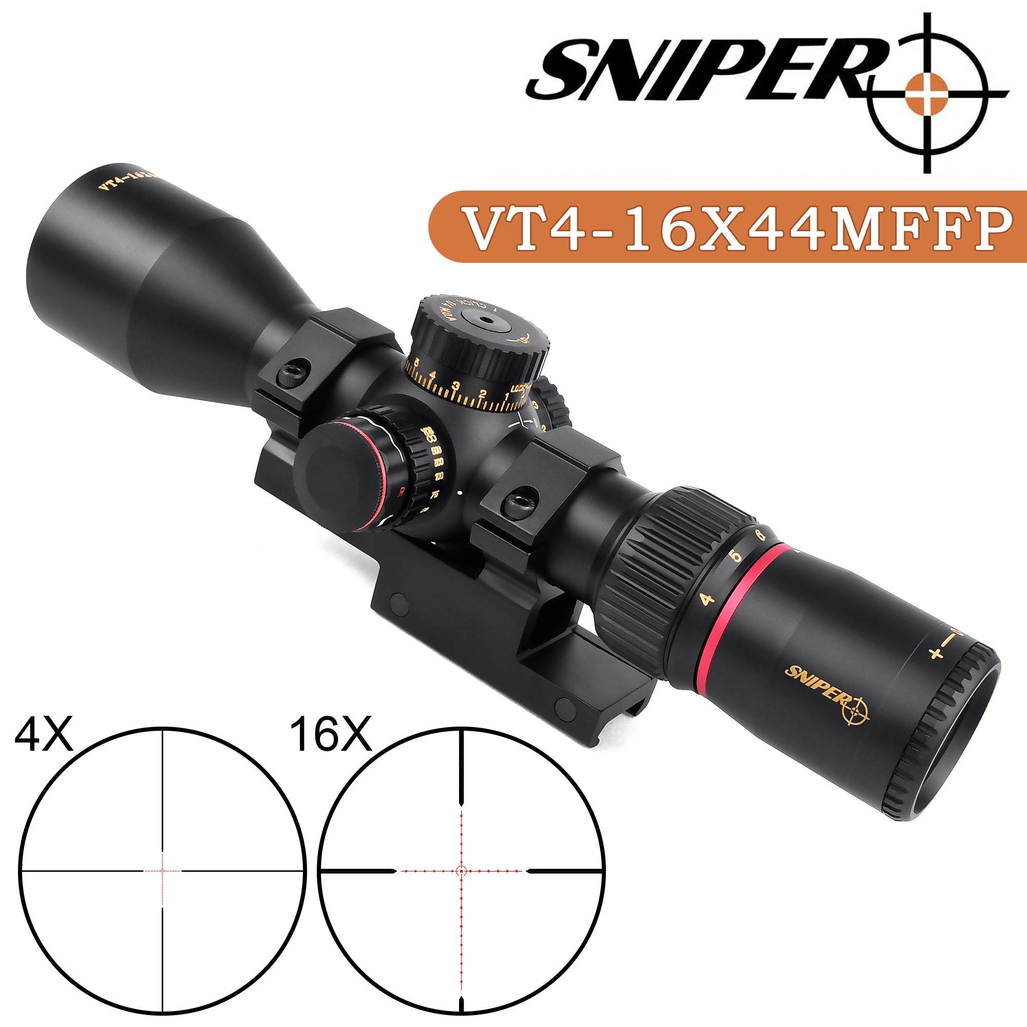 Sniper VT 4-16x44 MFFP First Focal Plane (FFP) Scope with Red