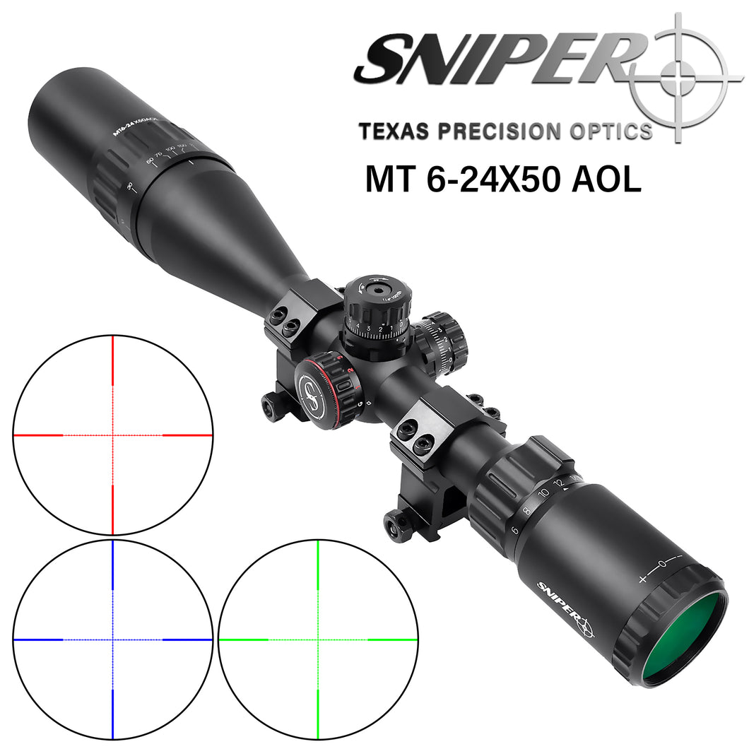 Sniper MT6-24X50AOL Scope with Red, Green Illuminated Reticle