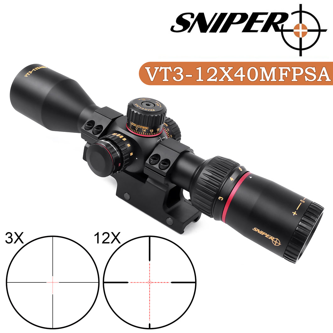 Sniper VT3-12X40MFFP First Focal Plane (FFP) Scope with Red/Green Illuminated Mil-Dot Reticle