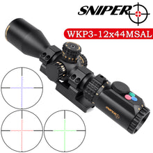 Load image into Gallery viewer, Sniper WKP 3-12x44 MSAL Scope with Red, Green Illuminated Reticle with Bubble Level