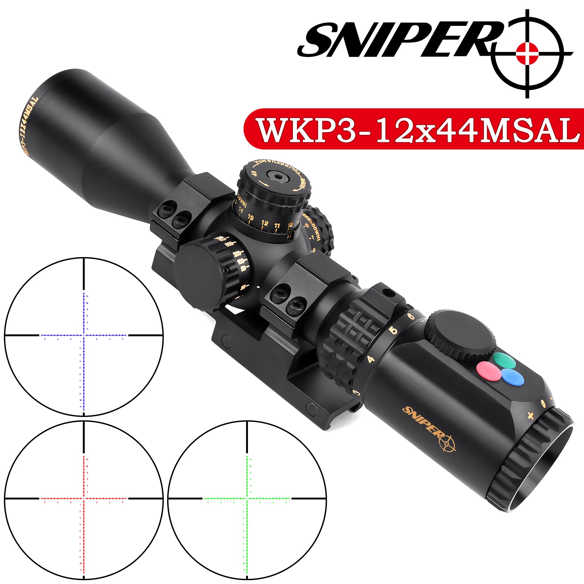 Sniper WKP 3-12x44 MSAL Scope with Red, Green Illuminated Reticle