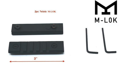2 PCS 3'' M-LOK 7 slots Picatinny Rail Section Aluminum Black