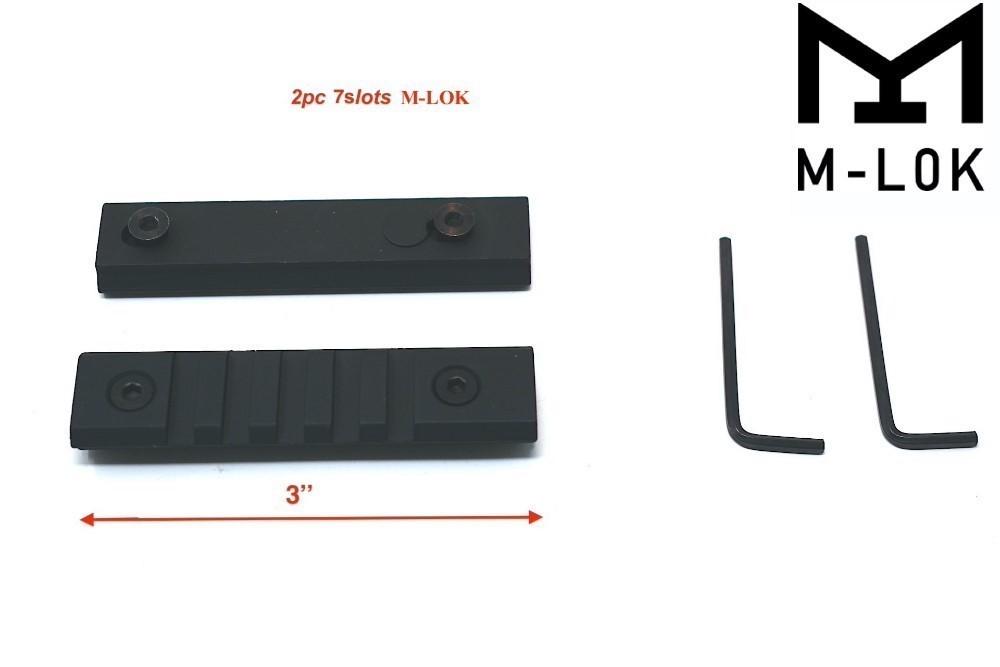 2 PCS 3'' M-LOK 7 slots Picatinny Rail Section Aluminum Black
